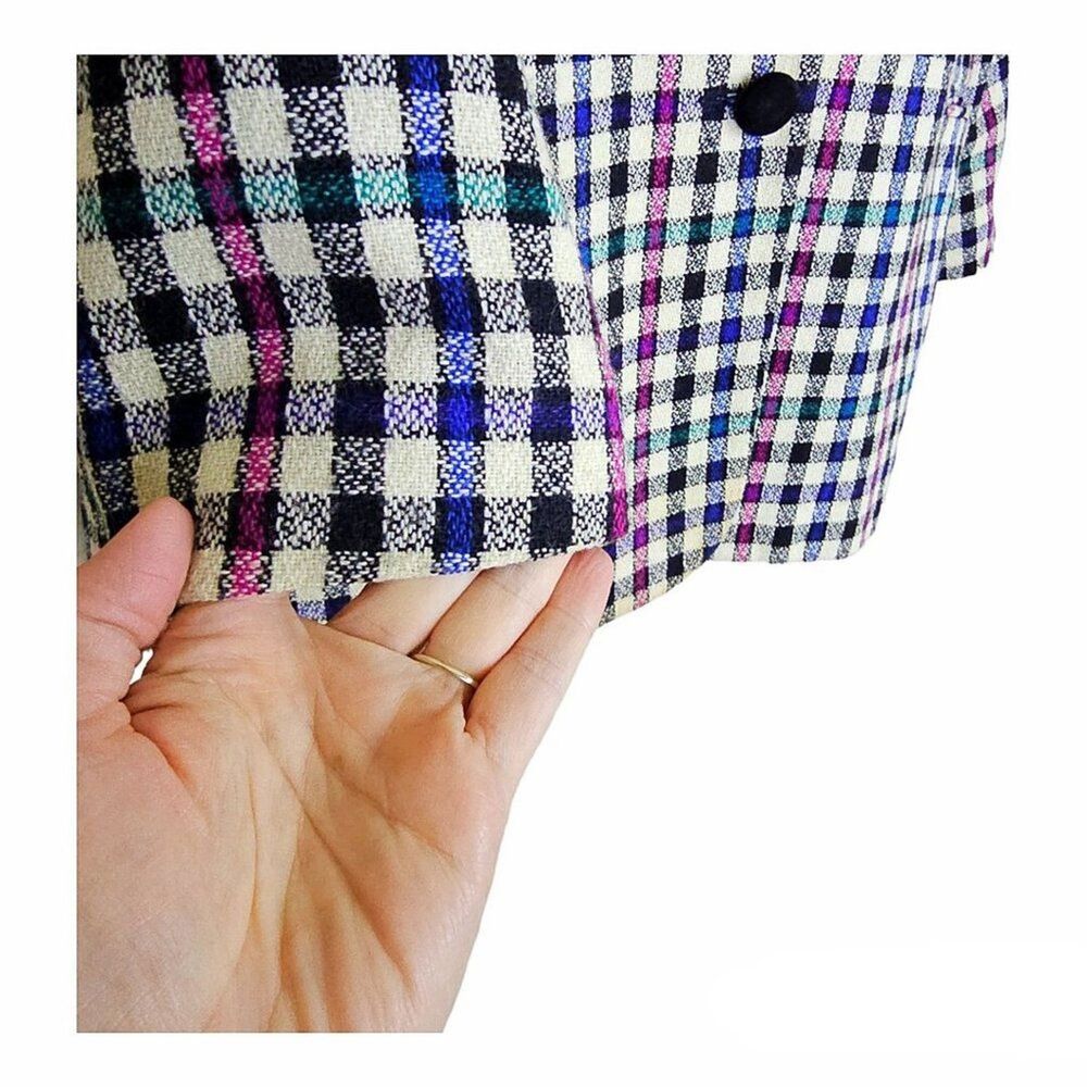 Vintage Requirements Wool Blend Plaid Velvet Trim Blazer Jacket Size 12 - Picture 6 of 9